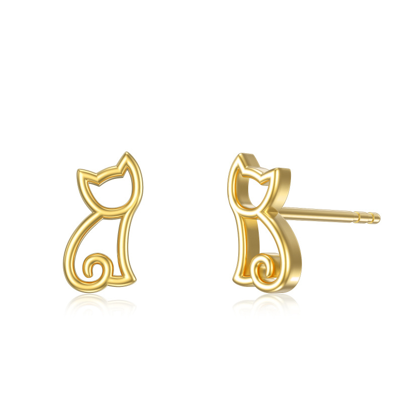 14K Gold Cat Stud Earrings