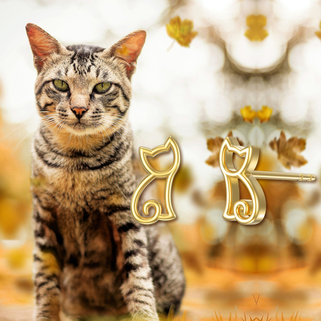 14K Gold Cat Stud Earrings-2