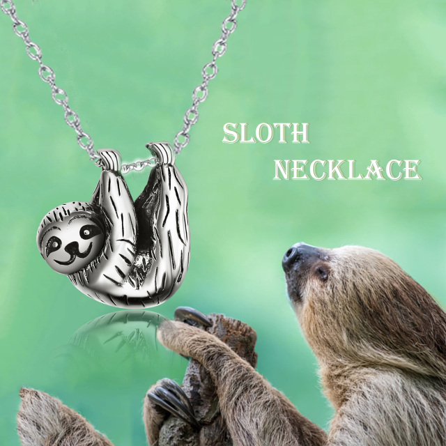 Sterling Silver Sloth Pendant Necklace-2