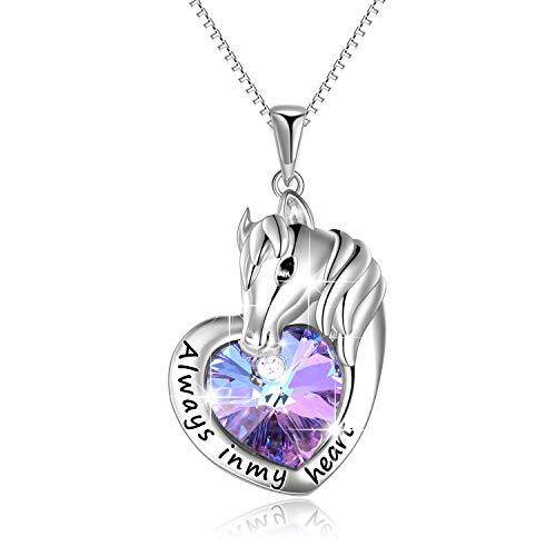 Collier en argent sterling avec pendentif cheval en cristal en forme de coeur-1