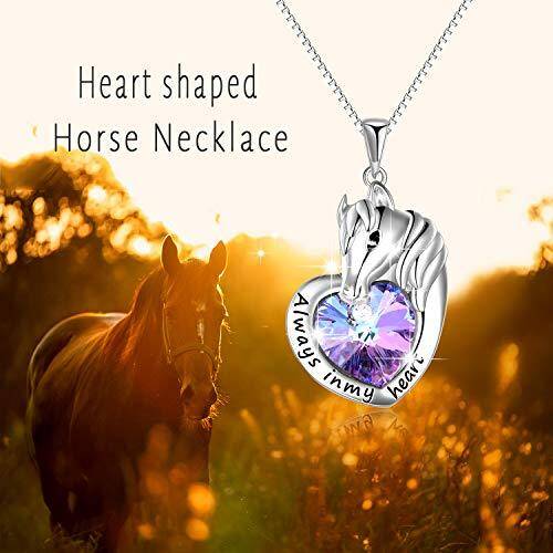 Sterling Silber Herzform Kristall Pferd Anhänger Halskette-6