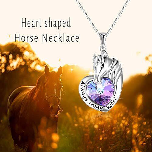 Collier en argent sterling avec pendentif cheval en cristal en forme de coeur-6