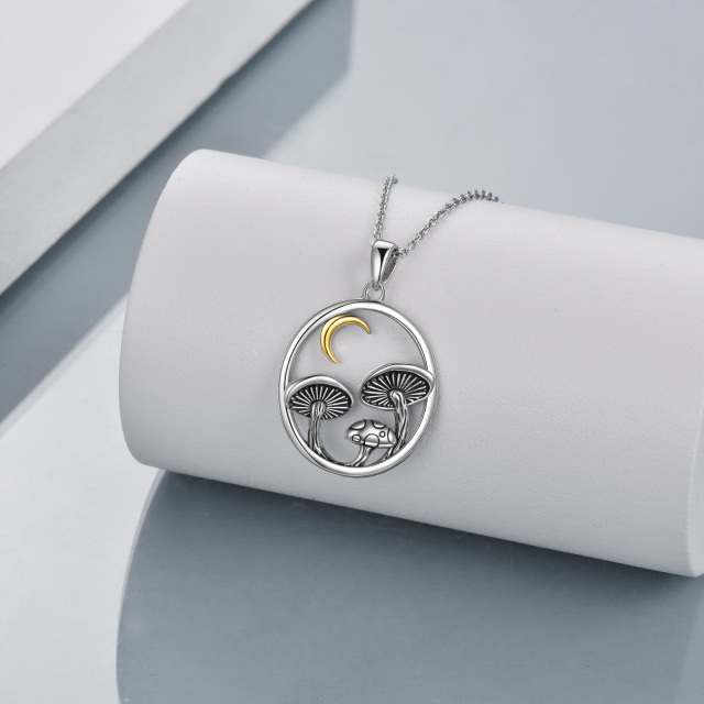 Collier en argent sterling avec pendentif rond champignon et lune bicolore-2