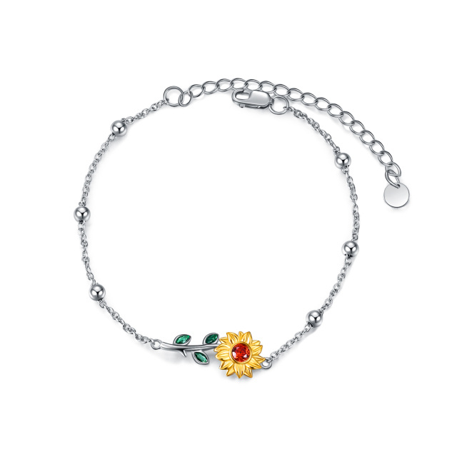 Sterling Silver Two-tone Circular Shaped Crystal & Cubic Zirconia Sunflower Single Chain Anklet-1