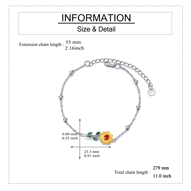 Sterling Silver Two-tone Circular Shaped Crystal & Cubic Zirconia Sunflower Single Chain Anklet-4