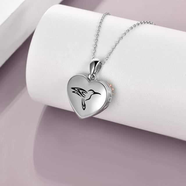 Colar de medalhão com foto personalizada de girassol de beija-flor de prata esterlina com palavra gravada-3