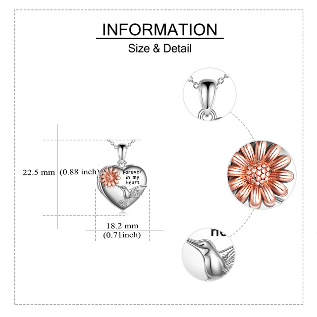 Colar de medalhão com foto personalizada de girassol de beija-flor de prata esterlina com palavra gravada-4