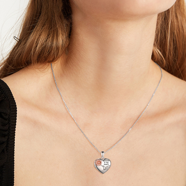 Colar de medalhão com foto personalizada de girassol de beija-flor de prata esterlina com palavra gravada-1