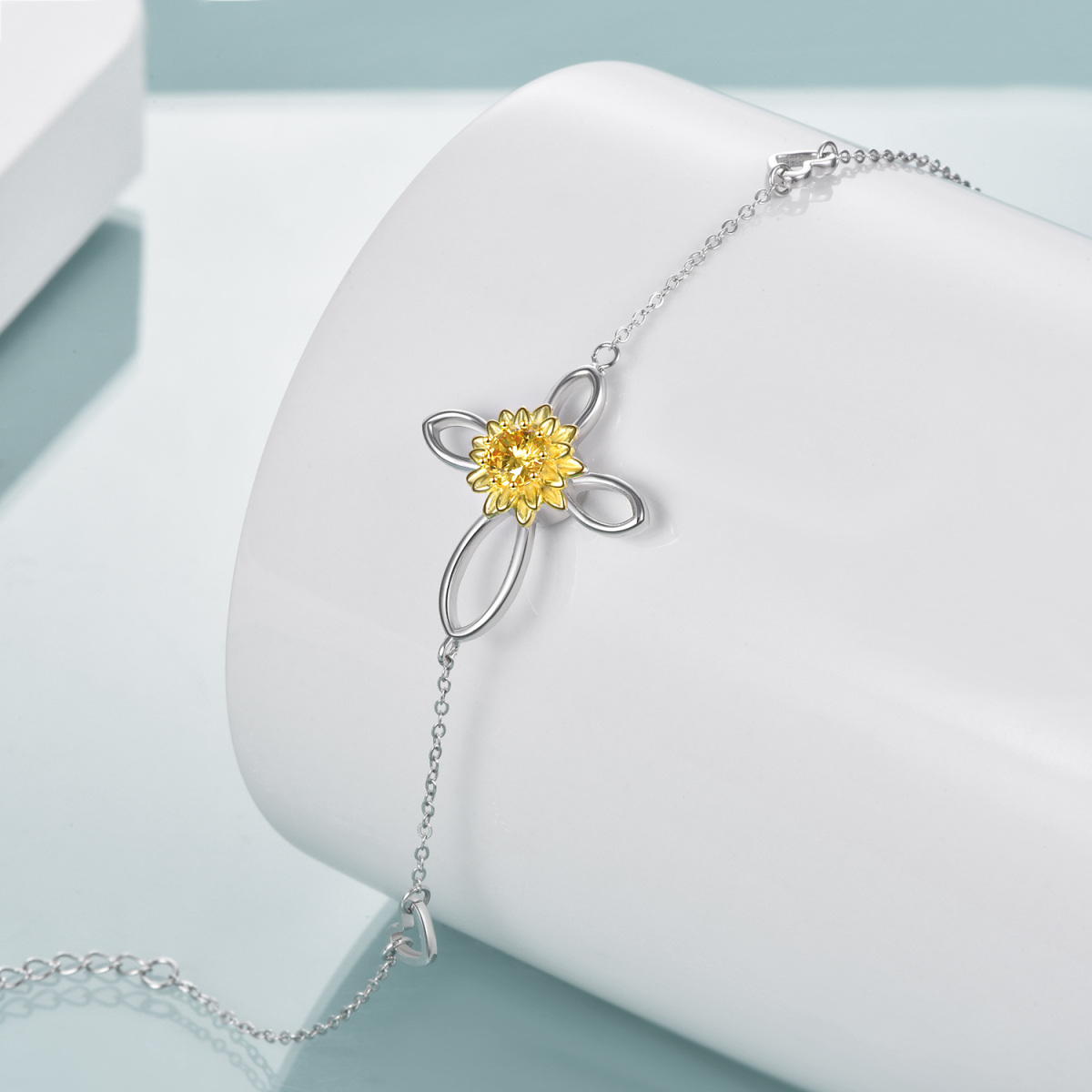 Sterling Silver Two-tone Cubic Zirconia Sunflower Urn Necklace for Ashes-3