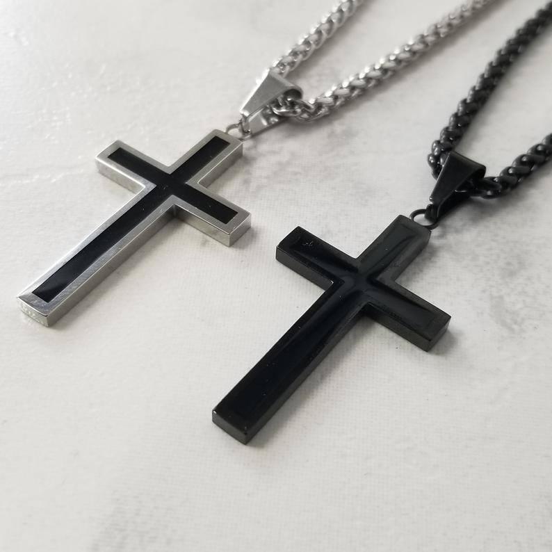 Stainless Steel with Black Color Plated Cross Pendant Necklace for Men-5