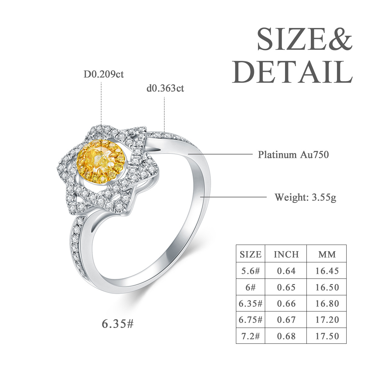 Anillo de compromiso con estrella de diamantes y forma ovalada en oro blanco de 18 quilates-5