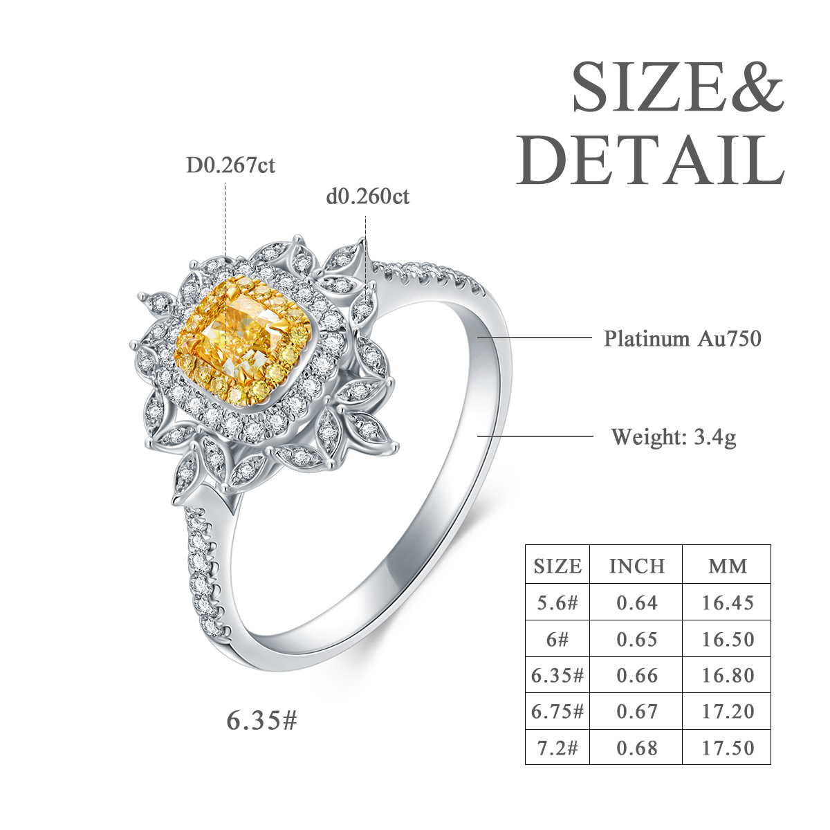 18K White Gold Diamond Sunflower Engagement Ring-6