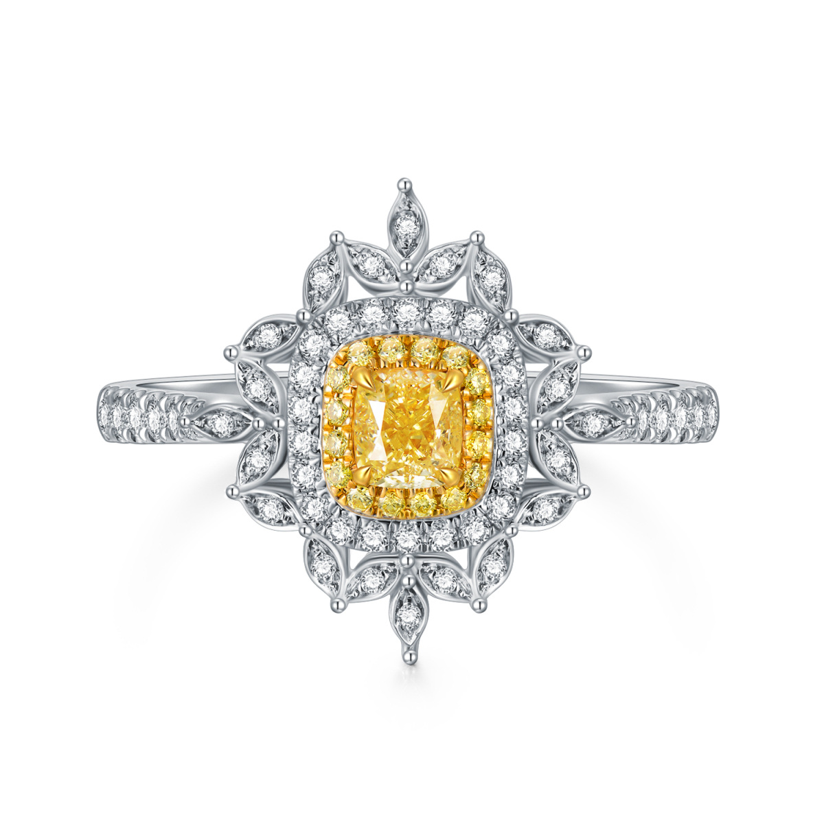 18K White Gold Diamond Sunflower Engagement Ring-1