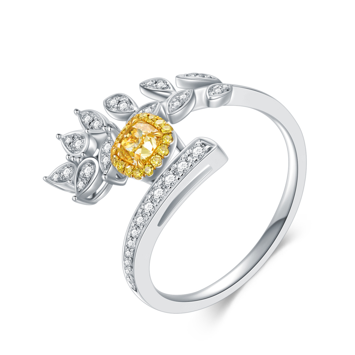 18K White Gold Princess-square Shaped Diamond Snowdrop Wedding Ring-1