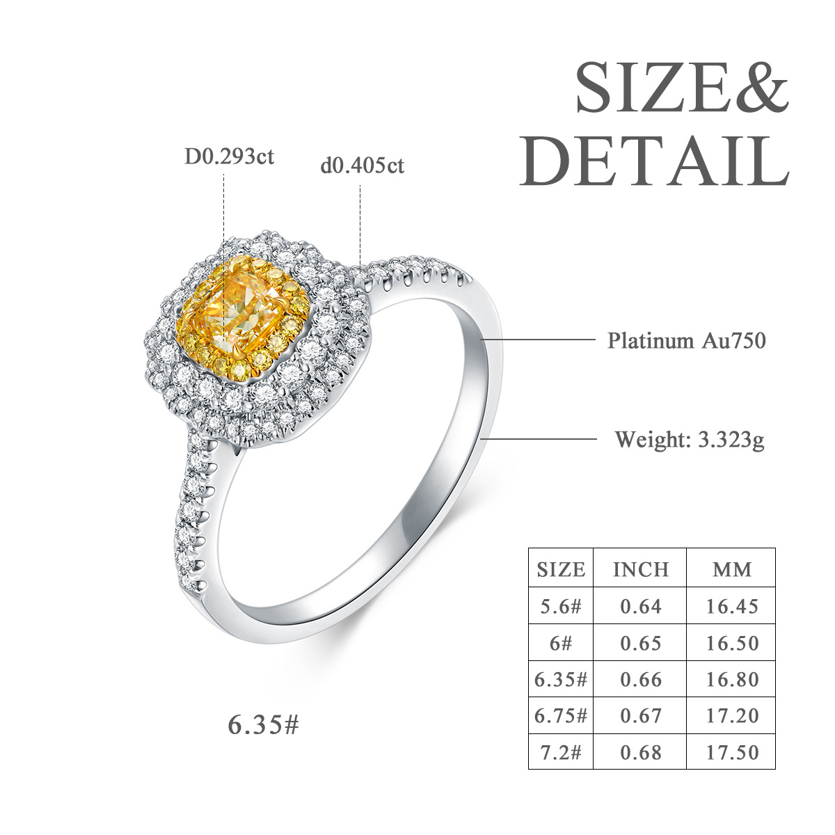 Bague de fiançailles avec lettre initiale personnalisée en or blanc 18 carats et diamant de forme carrée princesse-5