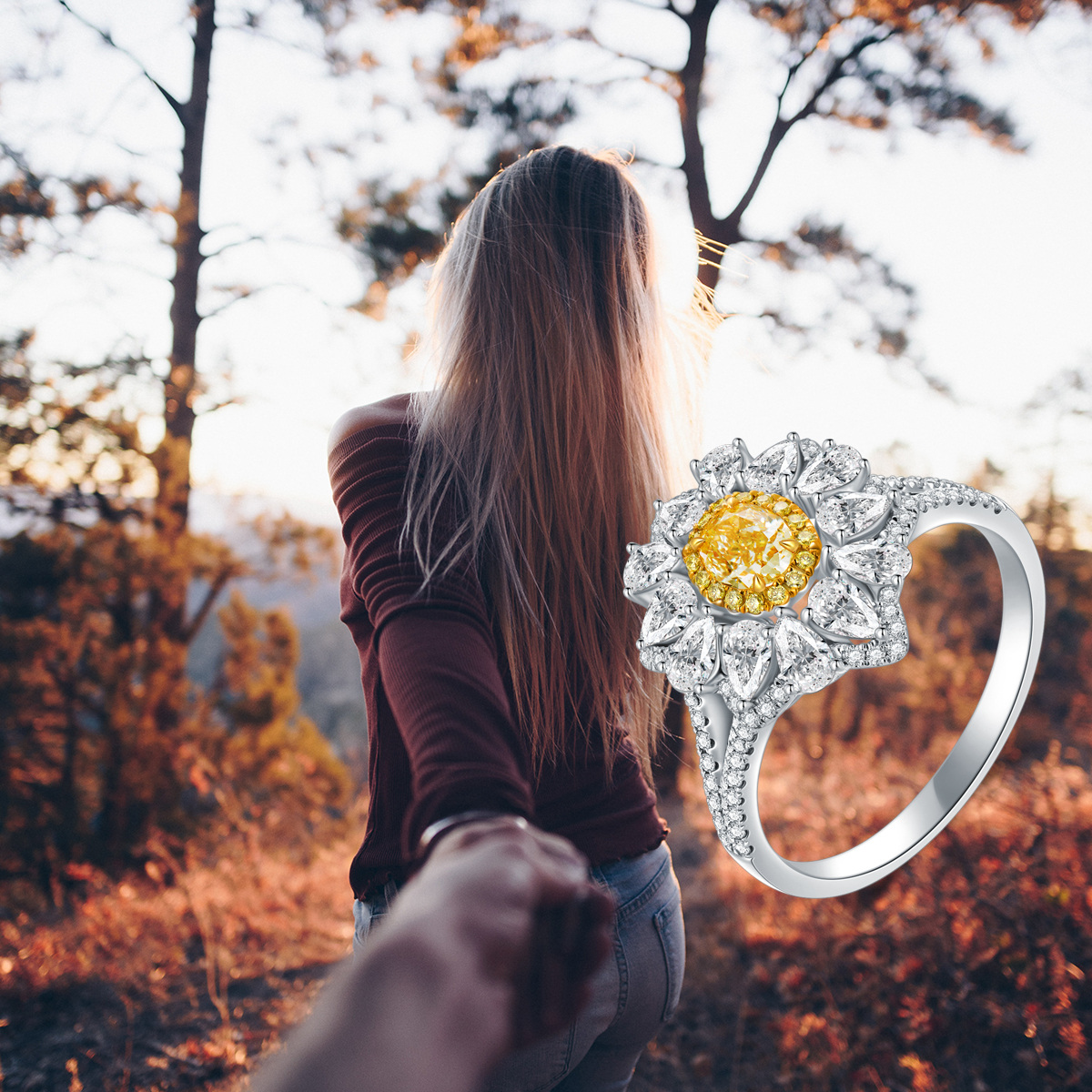 18K White Gold Diamond Couple Engagement Ring-6