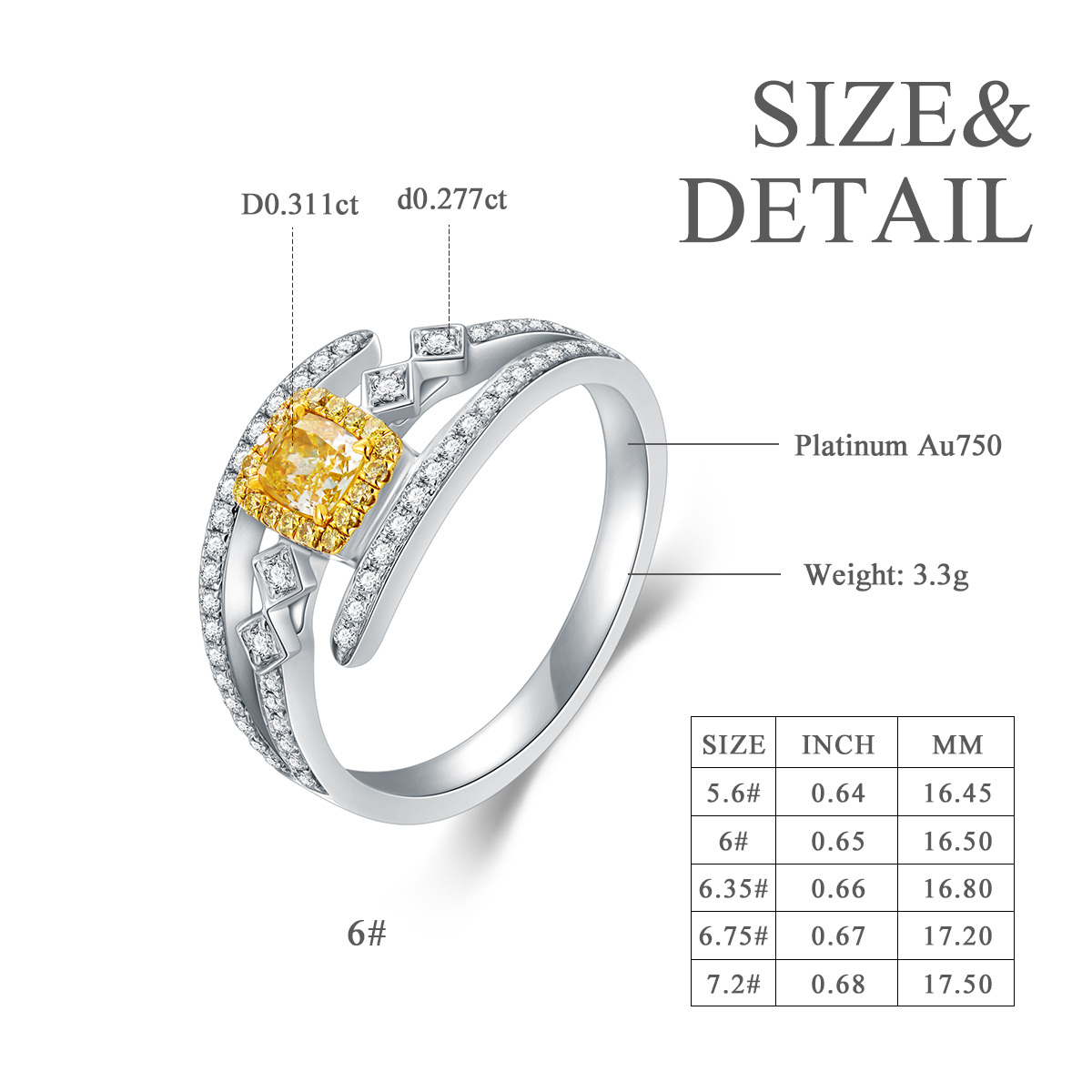 Anillo de compromiso de diamantes en forma de princesa cuadrada de oro blanco de 18 quilat-5