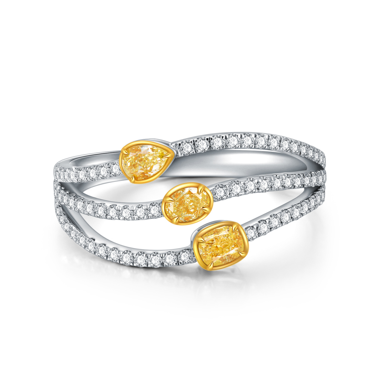 18 Karat Weißgold mit gelbem Diamanten, mehrlagiger Halo-Kissenring mit Blattmotiv, ideale Geschenke für Frauen-1