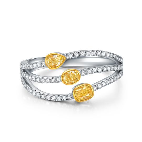 Anel de almofada Halo em ouro branco 18K com diamante amarelo em camadas, ideal para mulheres