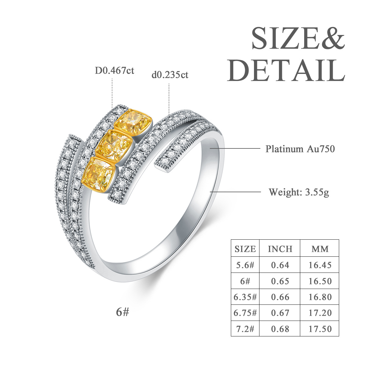 Anneau de mariage en or blanc 18K en forme de princesse et de diamant carré-6