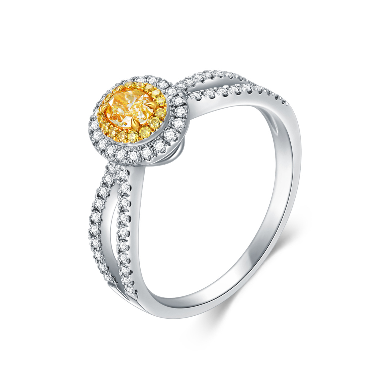Anillo de compromiso con diamantes en forma circular en oro blanco de 18 quilates-1