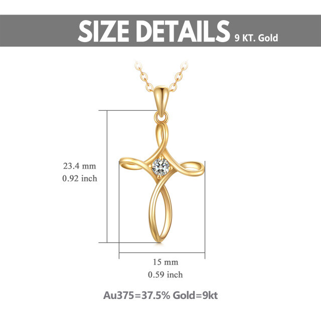 9K Gold Cubic Zirconia Cross Pendant Necklace-4