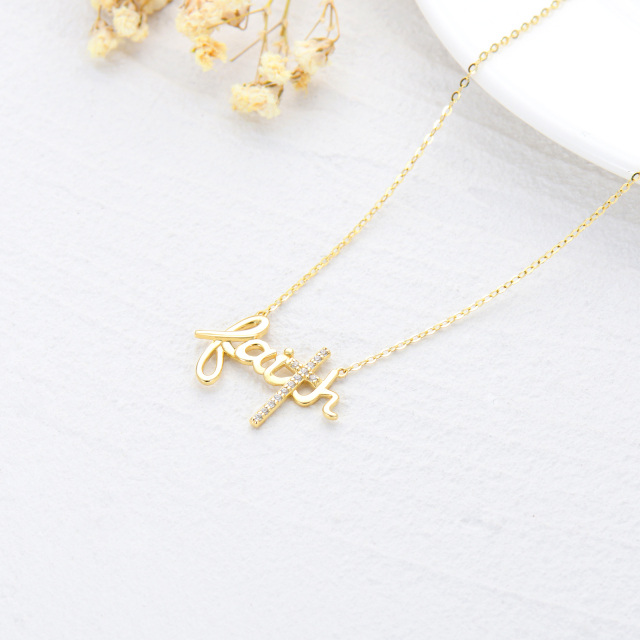 9K Gold Cubic Zirconia Cross Pendant Necklace-3