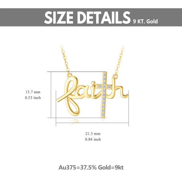 9K Gold Cubic Zirconia Cross Pendant Necklace-5
