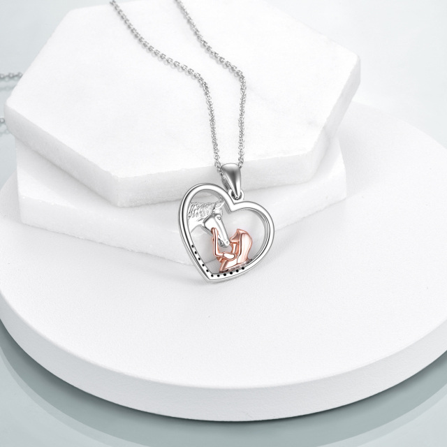 Sterling Silver Two-tone Cubic Zirconia Horse & Heart Pendant Necklace-2