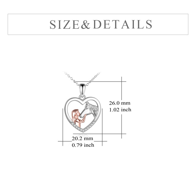 Sterling Silver Two-tone Cubic Zirconia Horse & Heart Pendant Necklace-5