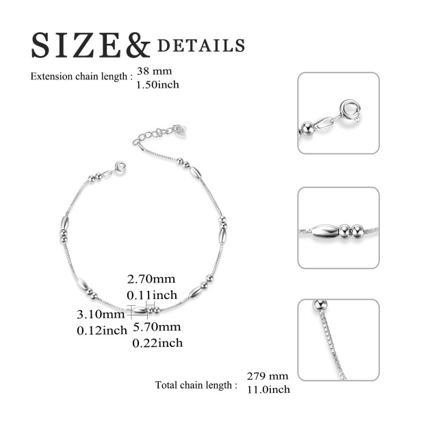 Sterling Silver With White Gold Plated Bead Single Layer Anklet-5