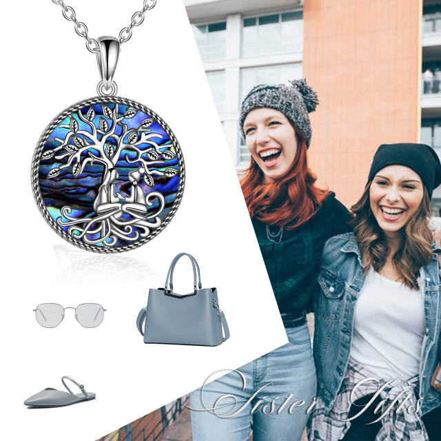 Collier en argent sterling avec pendentif Abalone Shellfish Tree Of Life & Sisters (arbre-5