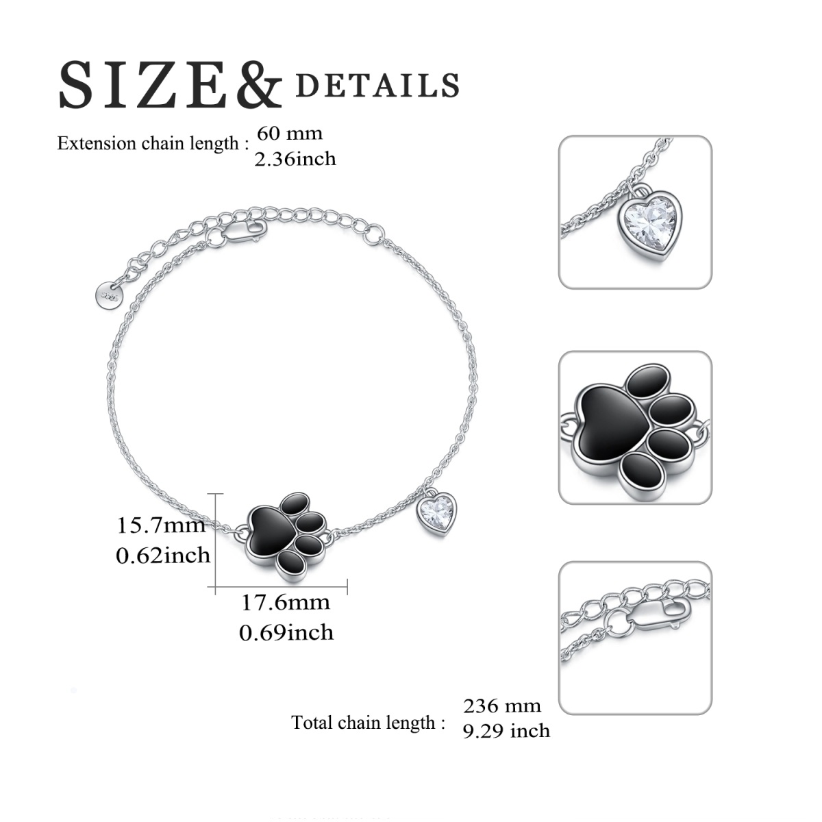 Sterling Silver Cubic Zirconia Paw Urn Bracelet for Ashes-5