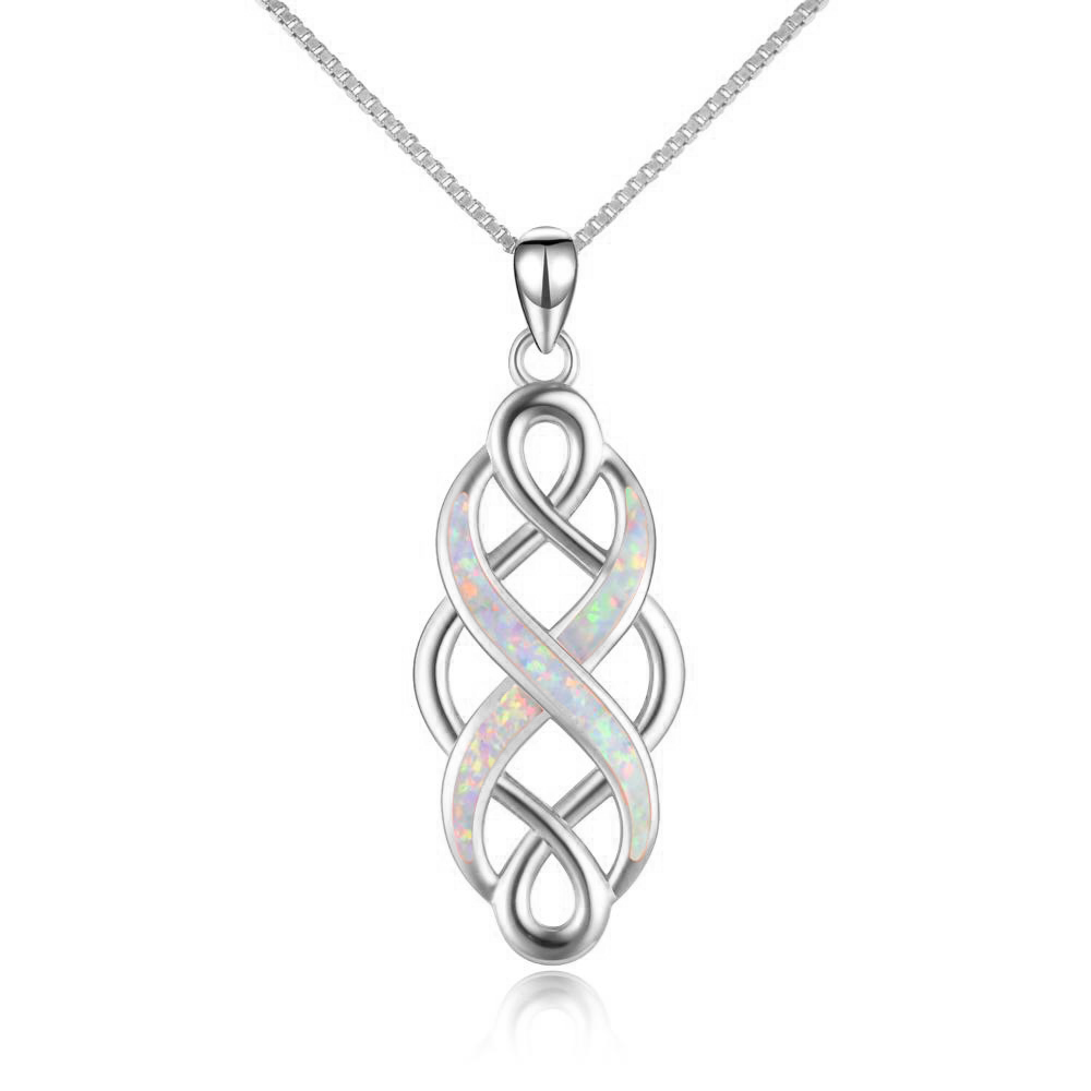 162634029432982aeb8 - Sterling Silver Irish Celtic Knot Opal Pendant Necklace Infinity Love Necklace Gift for Her