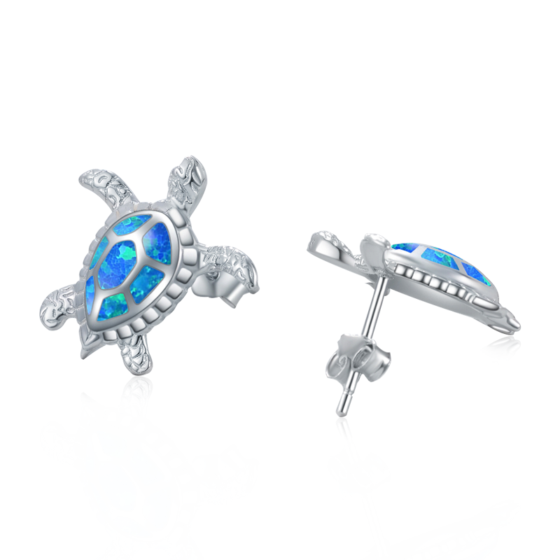 Sterling Silver Opal Sea Turtle Stud Earrings-1