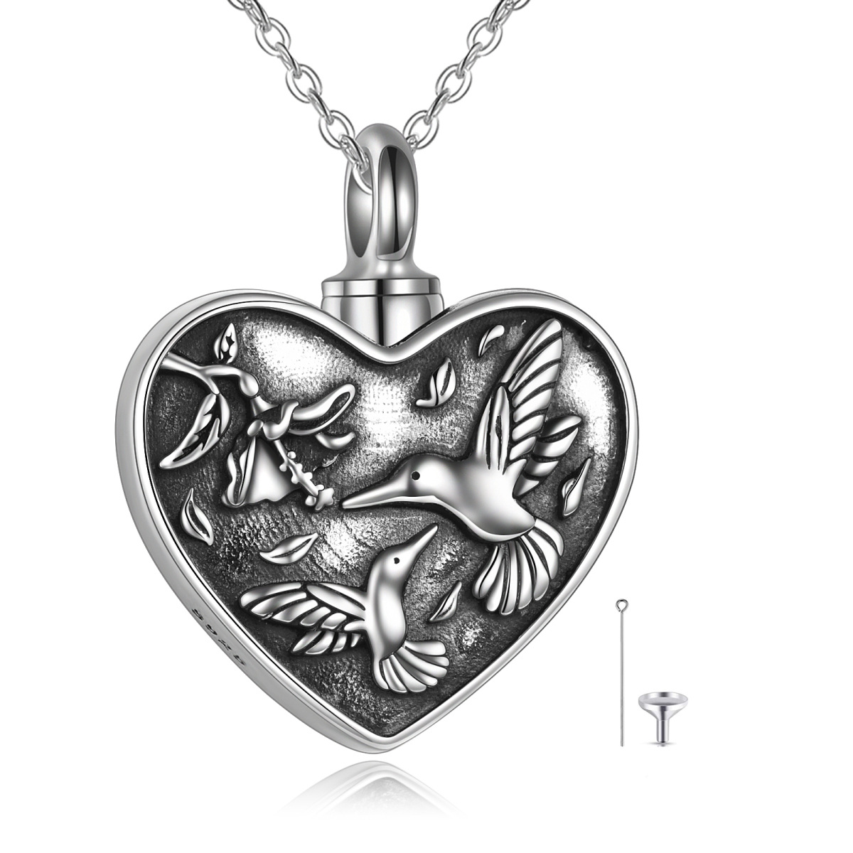 Sterling Silver Hummingbird Pendant Necklace with Engraved Word-1