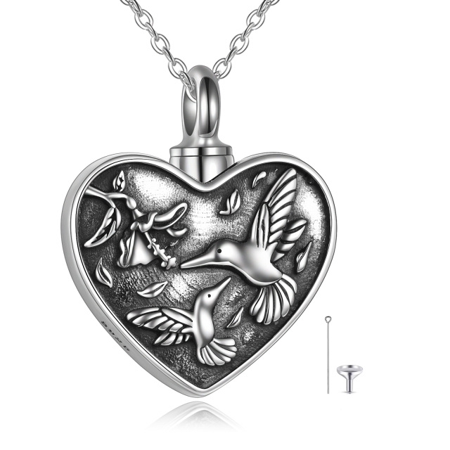 Sterling Silver Hummingbird Pendant Necklace with Engraved Word-0
