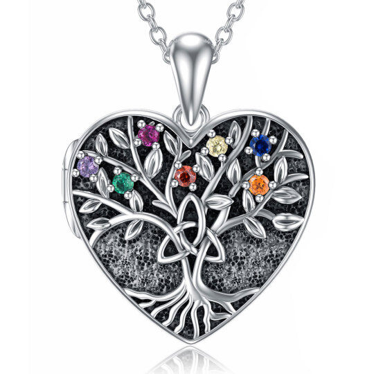 Sterling Silver Cubic Zirconia Tree Of Life & Personalized Photo & Chakras Personalized Photo Locket Necklace