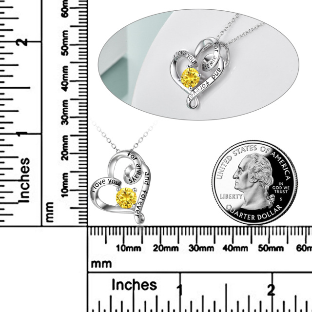 Sterling Silber kreisförmig Cubic Zirkonia Herz Anhänger Halskette mit eingraviertem Wort-5
