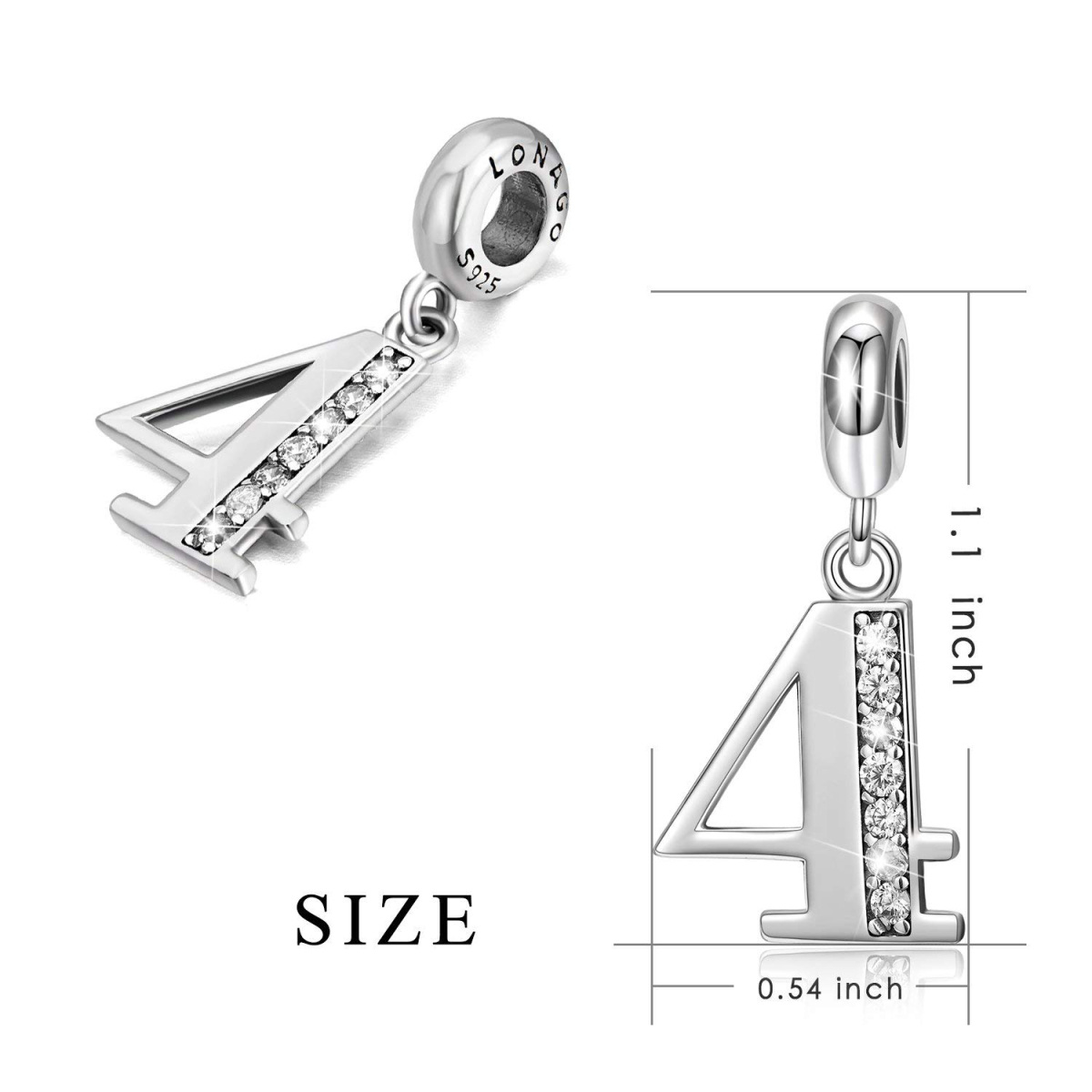 Sterling Silver Circular Shaped Cubic Zirconia Roman Numerals Dangle Charm-5