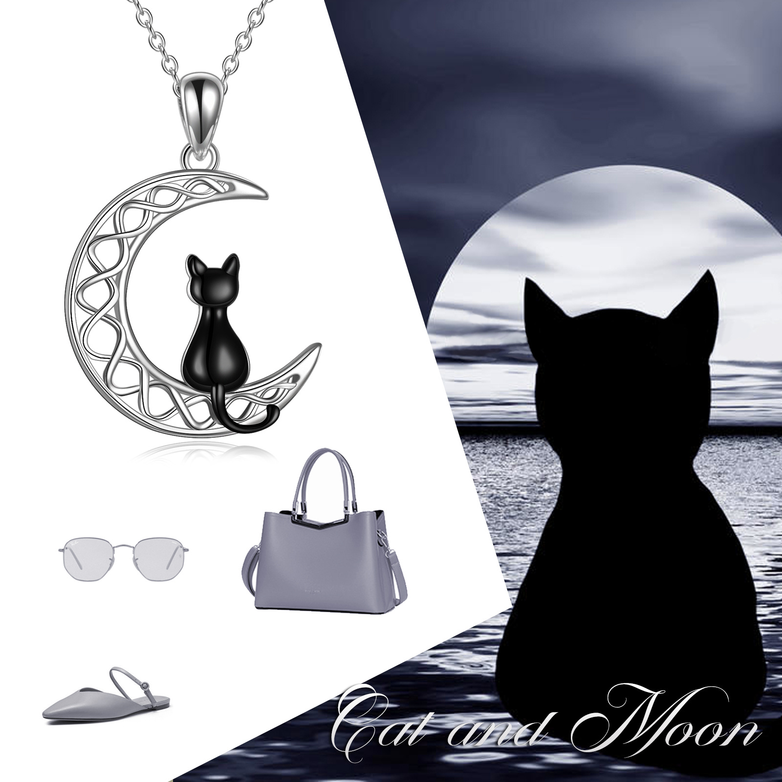 16269348481599d100e - Celtic Moon Cat Necklace for Girls Sterling Silver Irish Jewelry