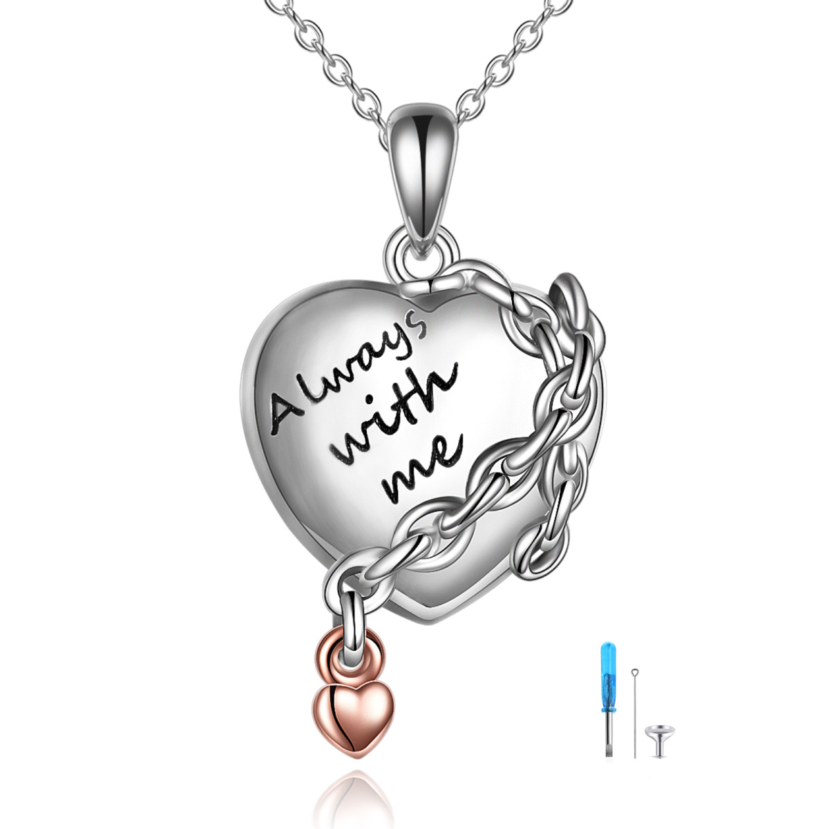 Sterling Silver Two-tone Heart Urn Necklace for Ashes-1