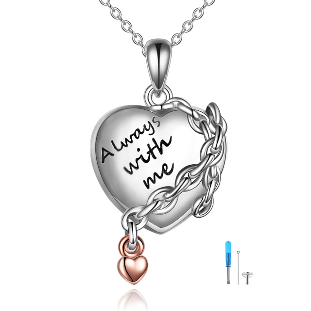 Sterling Silver Two-tone Heart Urn Necklace for Ashes-0