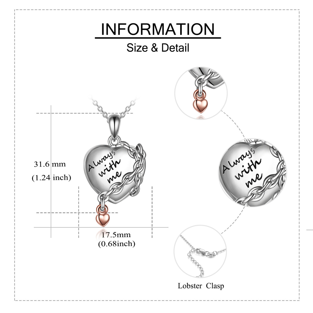 Sterling Silber Zweifarbige Herz-Urnen-Halskette-5