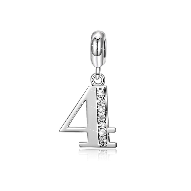 Sterling Silver Circular Shaped Cubic Zirconia Roman Numerals Dangle Charm-1