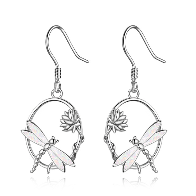 Sterling Silver Opal & Abalone Shellfish Dragonfly Drop Earrings-0