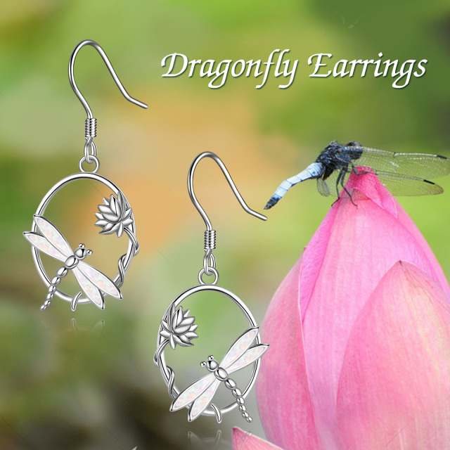 Sterling Silver Opal & Abalone Shellfish Dragonfly Drop Earrings-5