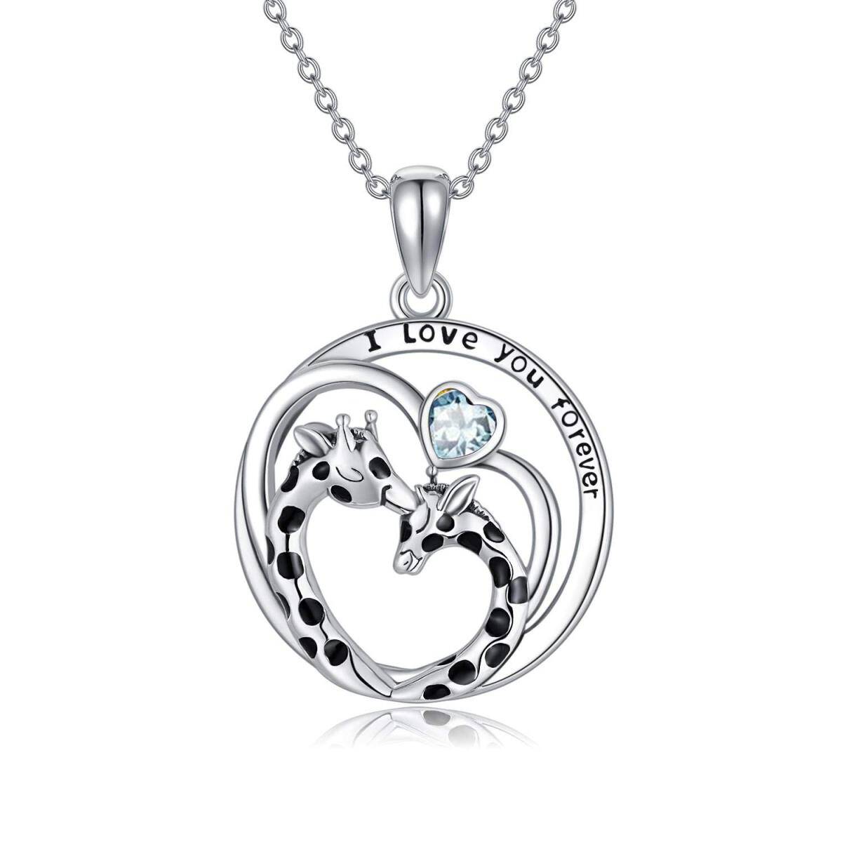 Sterling Silver Cubic Zirconia Giraffe & Heart Pendant Necklace with Engraved Word-1