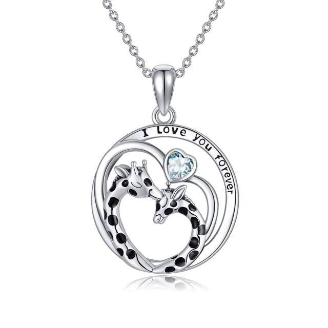 Sterling Silver Cubic Zirconia Giraffe & Heart Pendant Necklace with Engraved Word-0