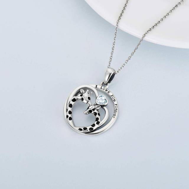 Collier en argent sterling avec pendentif girafe et coeur en zircon cubique avec mot gravé-2